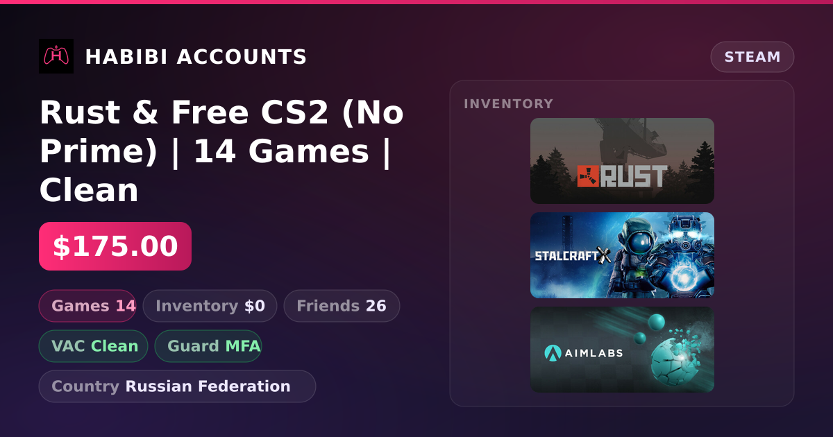 Rust & Free CS2 (No Prime) | 14 Games | Clean