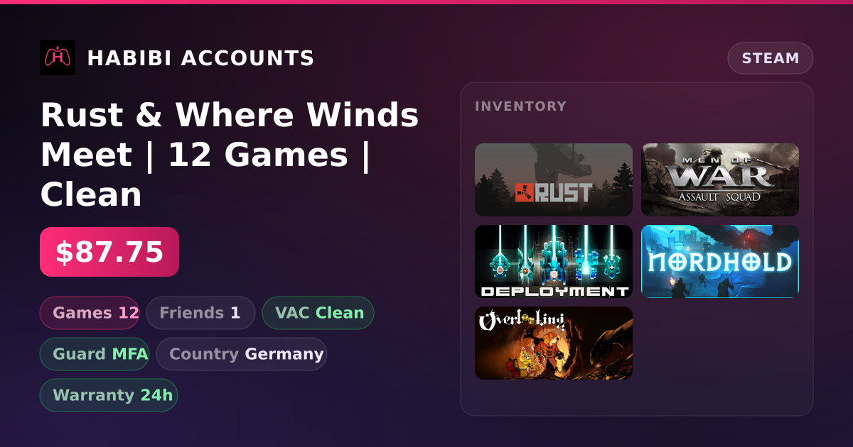Rust & Where Winds Meet | 12 Games | Clean — HabibiAccounts