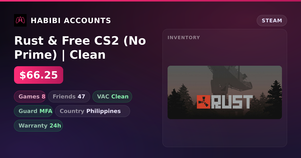 Rust & Free CS2 (No Prime) | Clean — HabibiAccounts