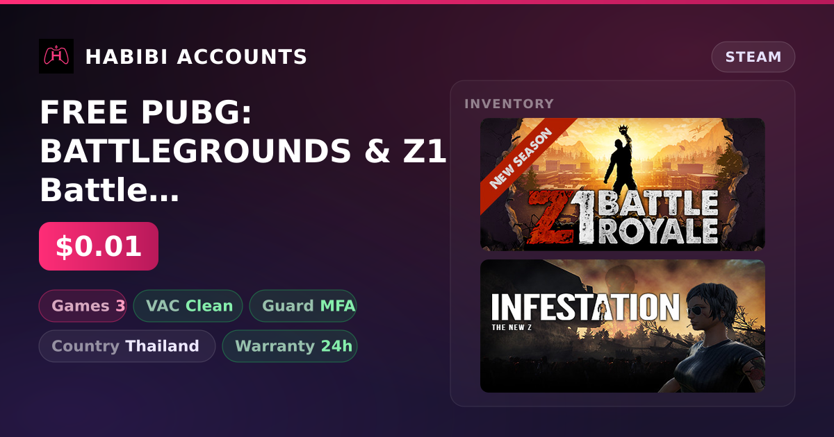 FREE PUBG: BATTLEGROUNDS & Z1 Battle Royale — HabibiAccounts