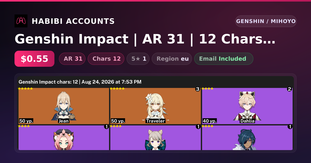 Genshin Impact | AR 31 | 12 Chars | 1× 5★ — HabibiAccounts