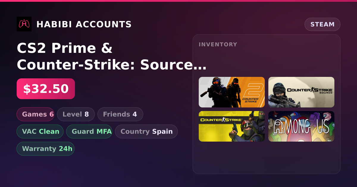 CS2 Prime & Counter-Strike: Source | Clean — HabibiAccounts