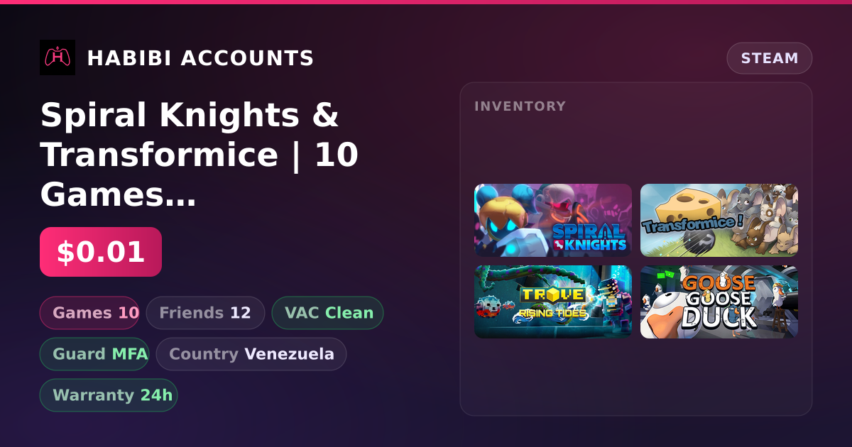 Spiral Knights & Transformice | 10 Games | Clean — HabibiAccounts