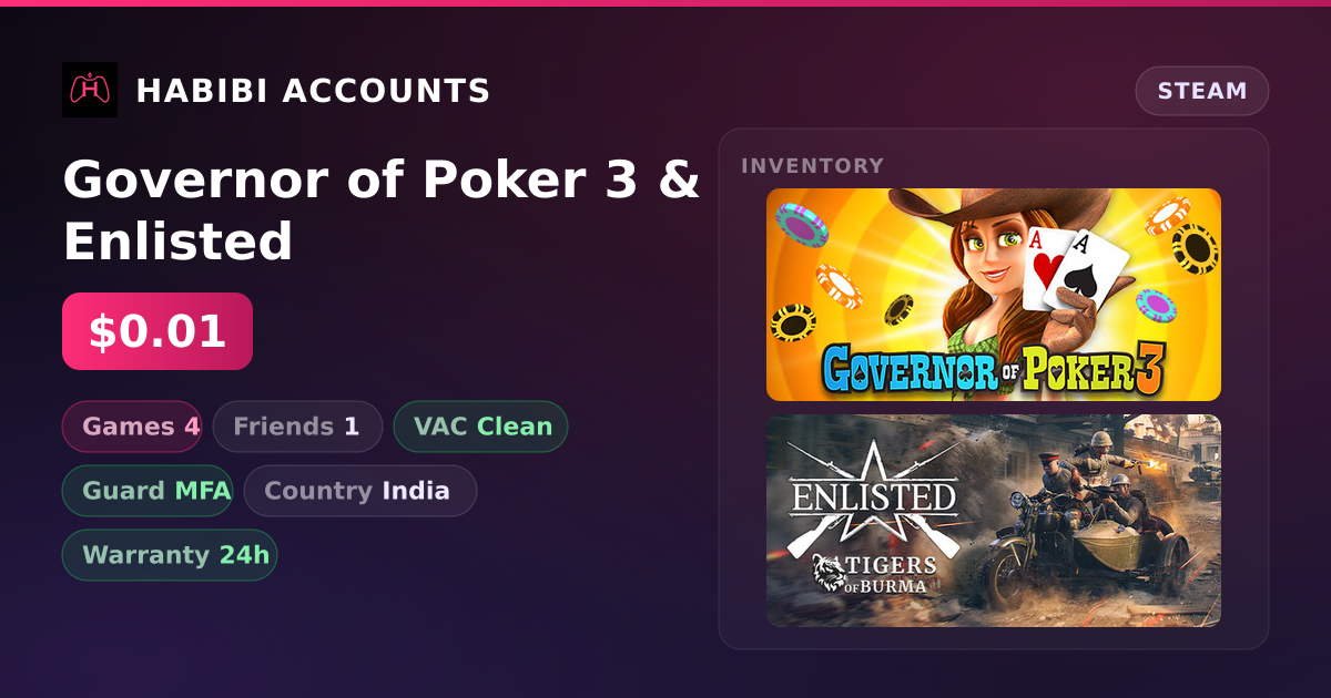 Governor of Poker 3 & Enlisted — HabibiAccounts
