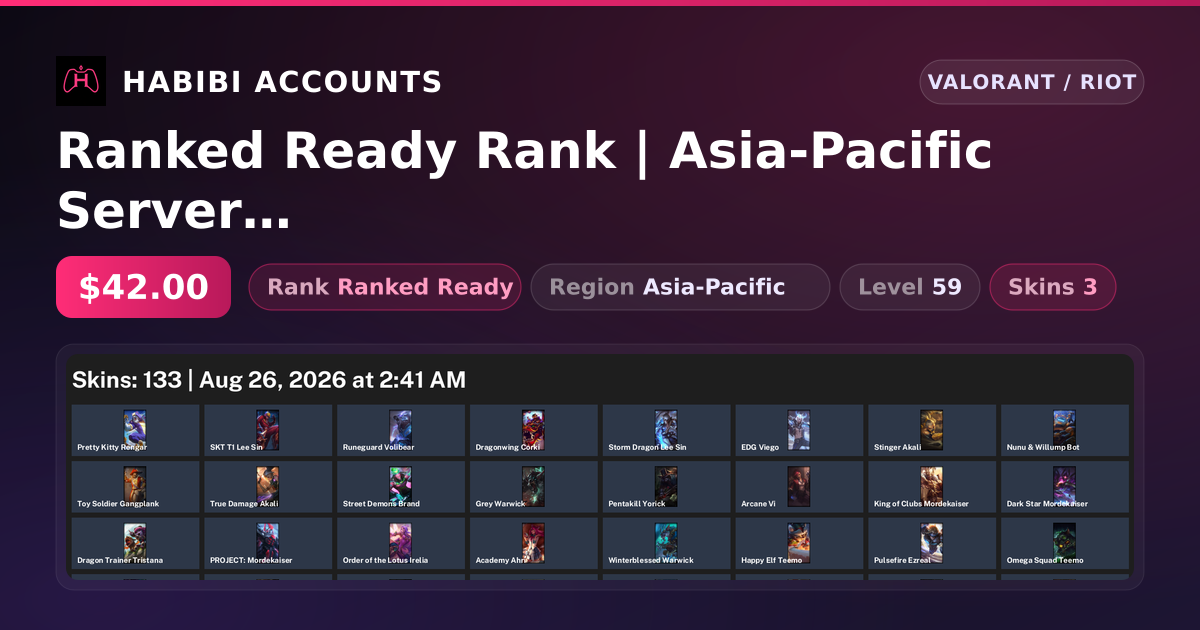 Ranked Ready Rank | Asia-Pacific Server | 3 Skins | Level 59 — HabibiAccounts