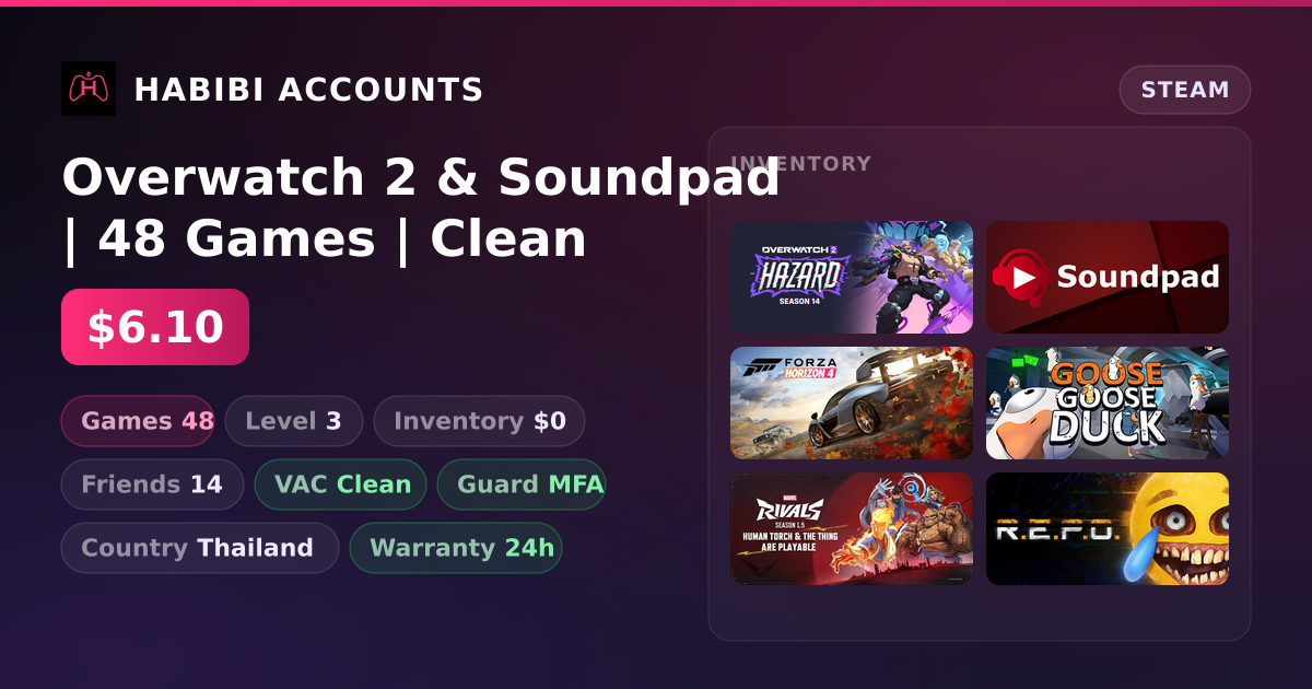 Overwatch 2 & Soundpad | 48 Games | Clean — HabibiAccounts