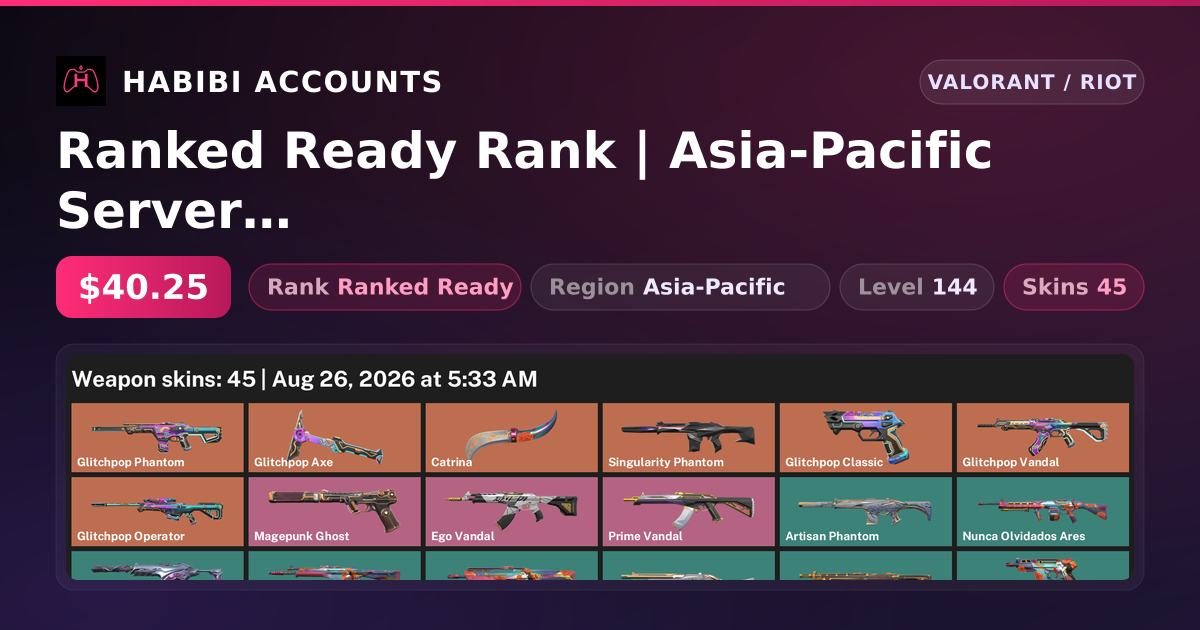 Ranked Ready Rank | Asia-Pacific Server | 45 Skins | 2 Knives | Level 144 — HabibiAccounts