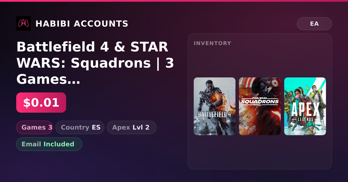 Battlefield 4 & STAR WARS: Squadrons | 3 Games | Apex Lvl 2 — HabibiAccounts