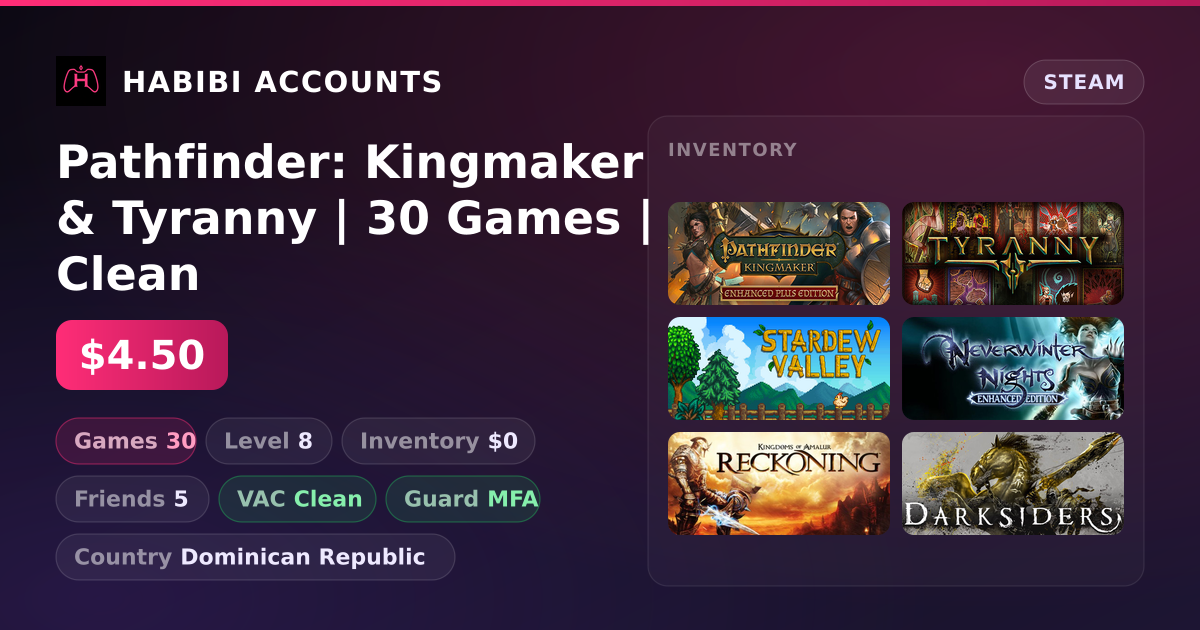 Pathfinder: Kingmaker & Tyranny | 30 Games | Clean — HabibiAccounts