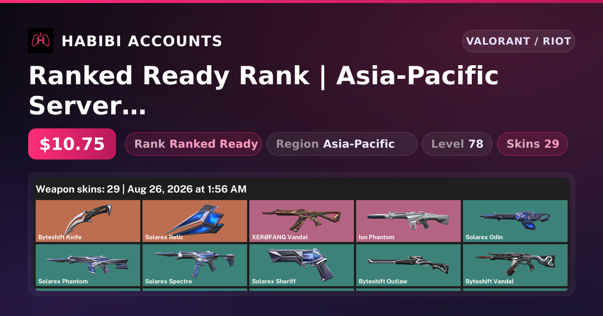 Ranked Ready Rank | Asia-Pacific Server | 29 Skins | 2 Knives | Level 78 — HabibiAccounts