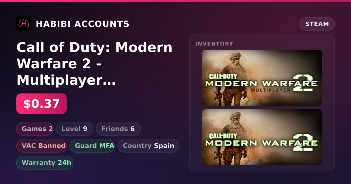 Call of Duty: Modern Warfare 2 - Multiplayer (2009) & Call of Duty: Modern Warfare 2 (2009) | Has VAC — HabibiAccounts