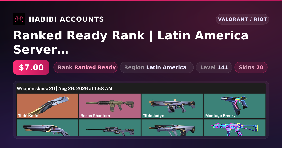 Ranked Ready Rank | Latin America Server | 20 Skins | 1 Knives | Level 141 — HabibiAccounts