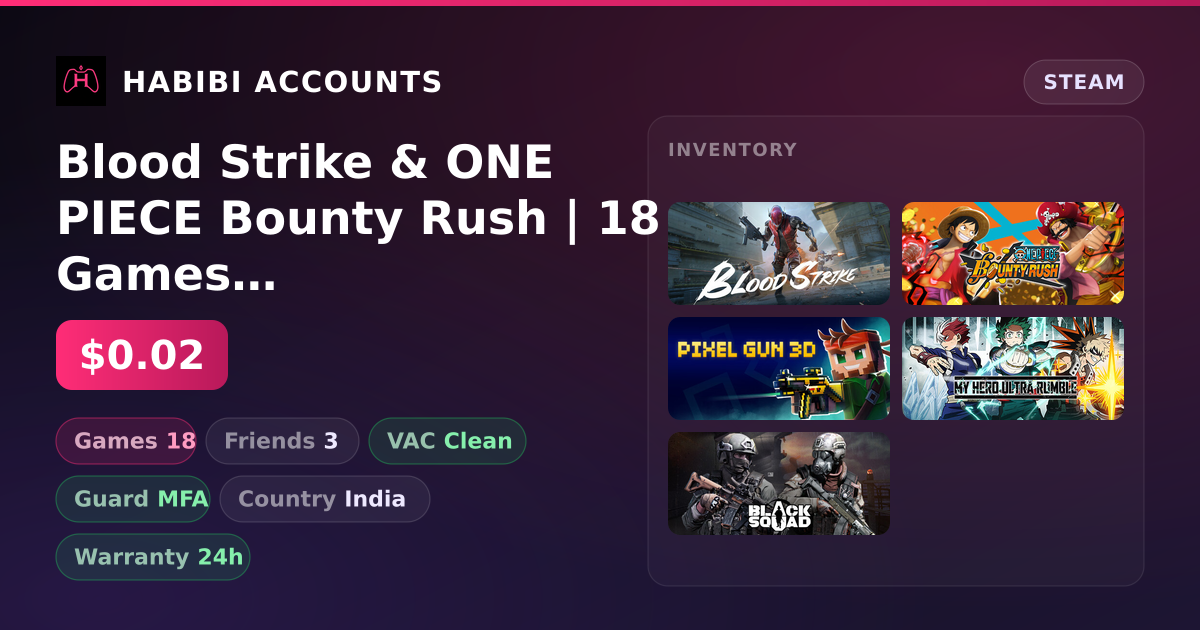 Blood Strike & ONE PIECE Bounty Rush | 18 Games | Clean — HabibiAccounts