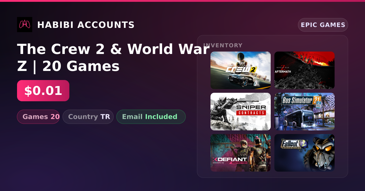 The Crew 2 & World War Z | 20 Games — HabibiAccounts