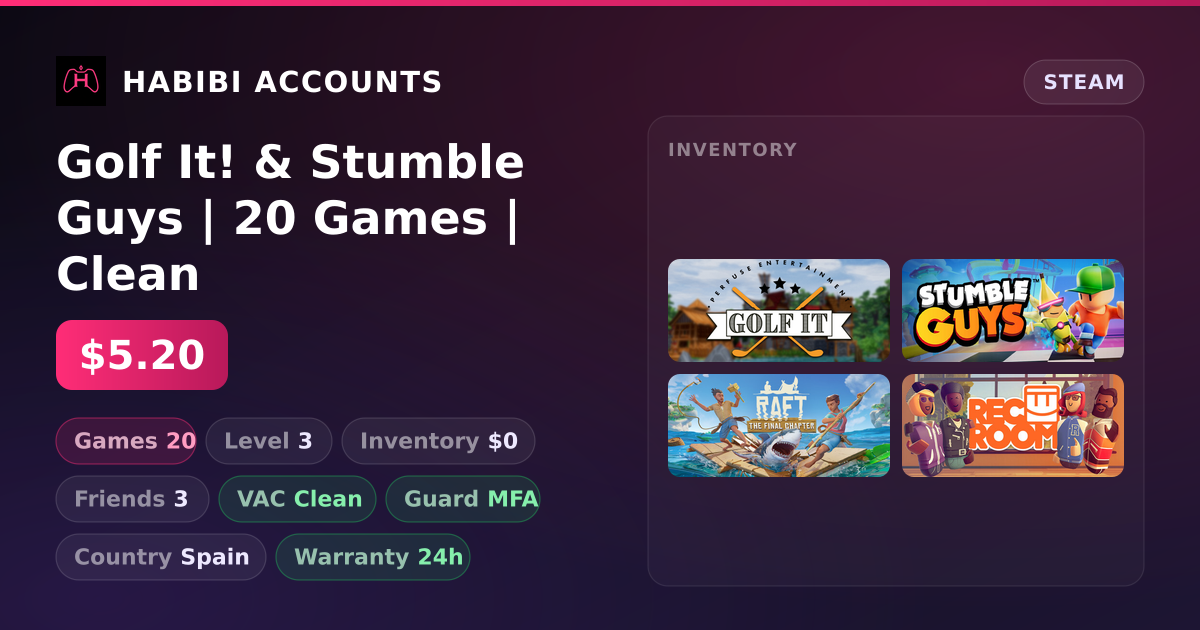 Golf It! & Stumble Guys | 20 Games | Clean — HabibiAccounts