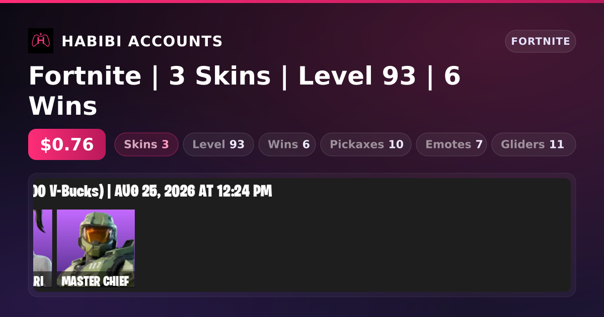 Fortnite | 3 Skins | Level 93 | 6 Wins — HabibiAccounts