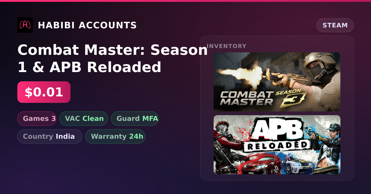 Combat Master: Season 1 & APB Reloaded — HabibiAccounts