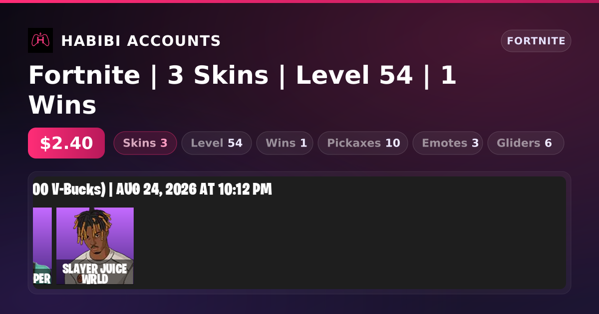 Fortnite | 3 Skins | Level 54 | 1 Wins — HabibiAccounts