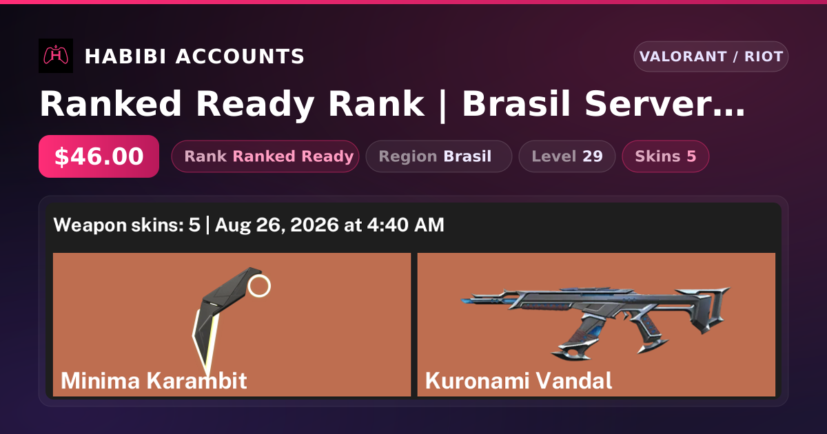 Ranked Ready Rank | Brasil Server | 5 Skins | 1 Knives | Level 29 — HabibiAccounts