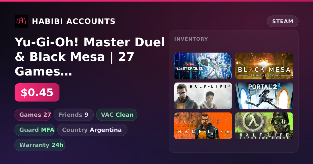 Yu-Gi-Oh! Master Duel & Black Mesa | 27 Games | Clean — HabibiAccounts