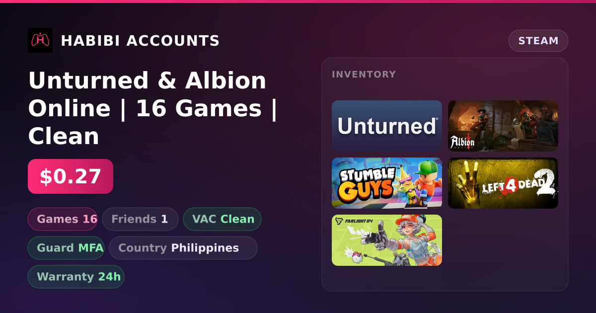 Unturned & Albion Online | 16 Games | Clean — HabibiAccounts