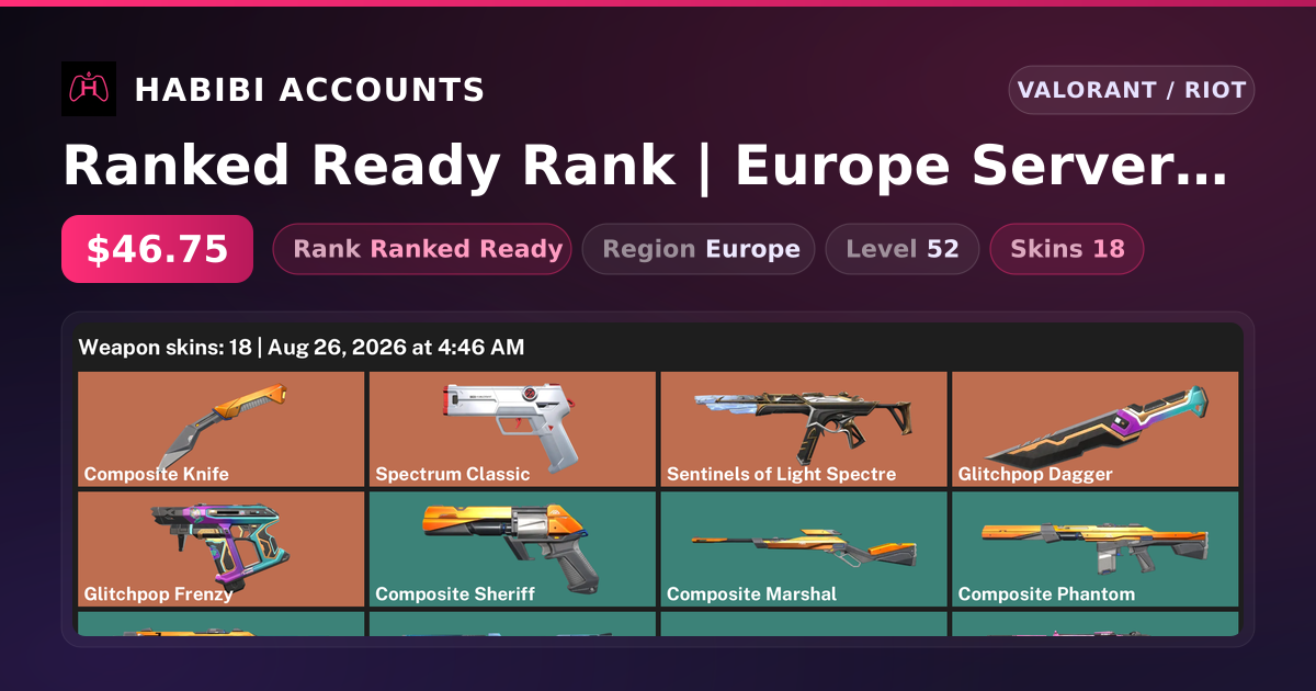 Ranked Ready Rank | Europe Server | 18 Skins | 2 Knives | Level 52 — HabibiAccounts