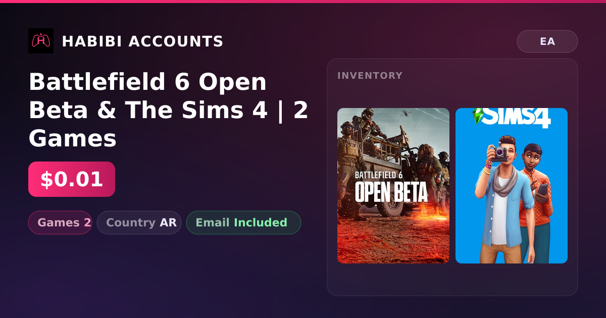 Battlefield 6 Open Beta & The Sims 4 | 2 Games — HabibiAccounts