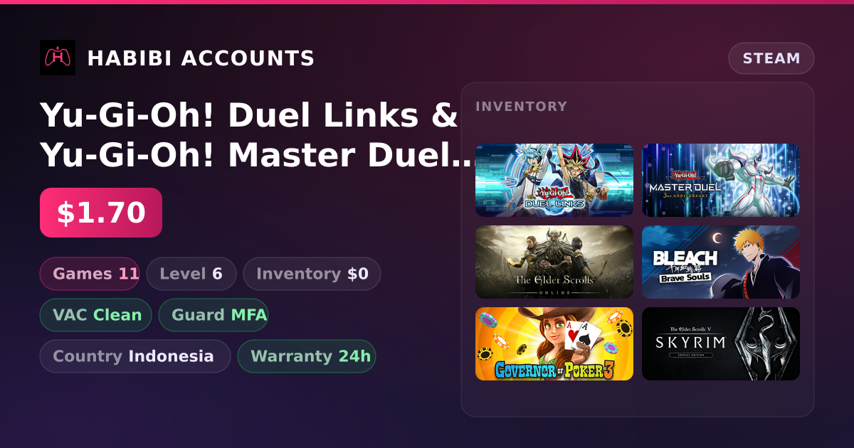 Yu-Gi-Oh! Duel Links & Yu-Gi-Oh! Master Duel | 11 Games | Clean — HabibiAccounts