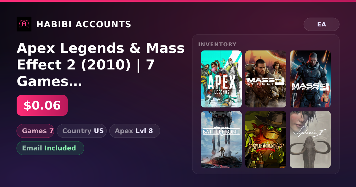 Apex Legends & Mass Effect 2 (2010) | 7 Games | Apex Lvl 8 — HabibiAccounts
