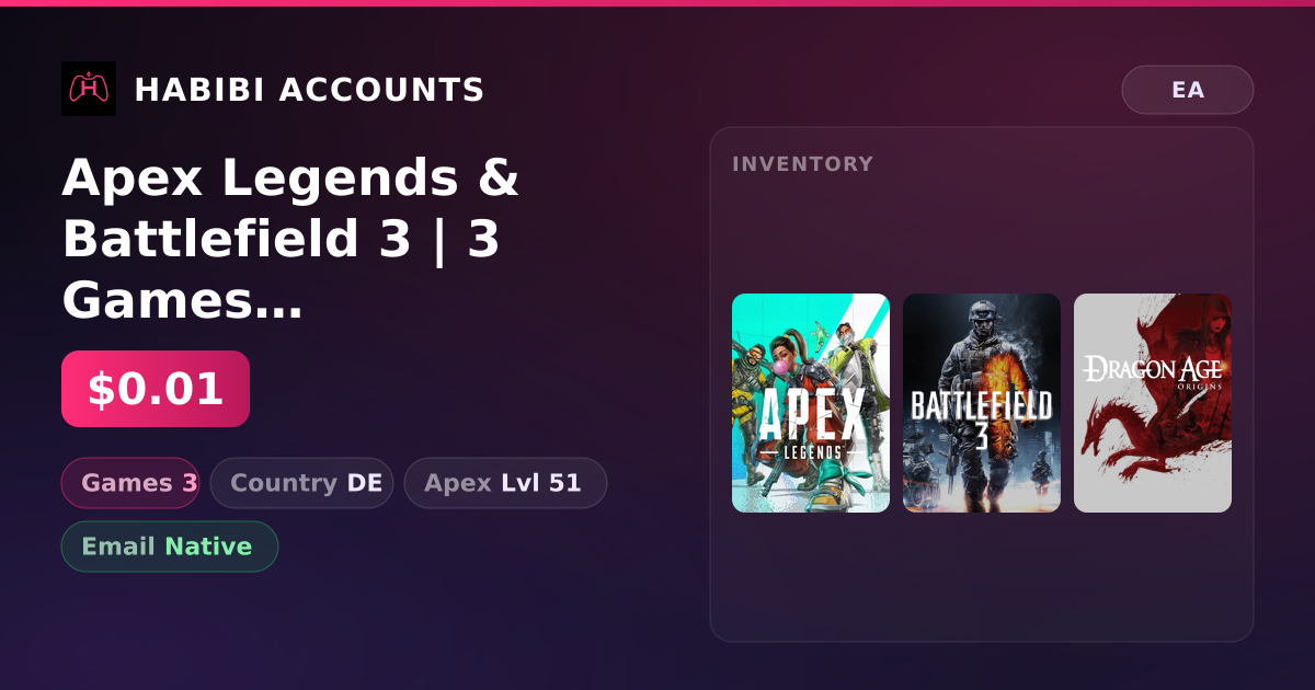 Apex Legends & Battlefield 3 | 3 Games | Apex Lvl 51 — HabibiAccounts