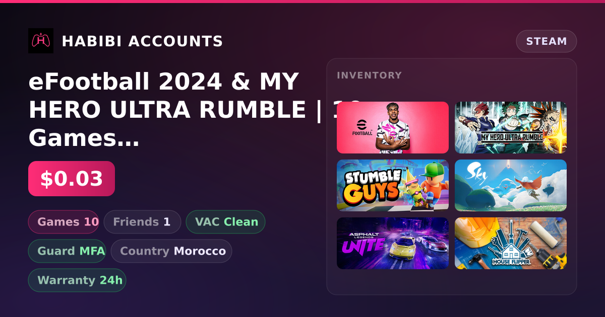 eFootball 2024 & MY HERO ULTRA RUMBLE | 10 Games | Clean — HabibiAccounts