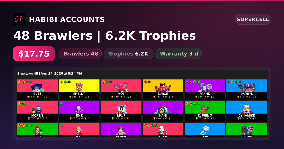 48 Brawlers | 6.2K Trophies — HabibiAccounts