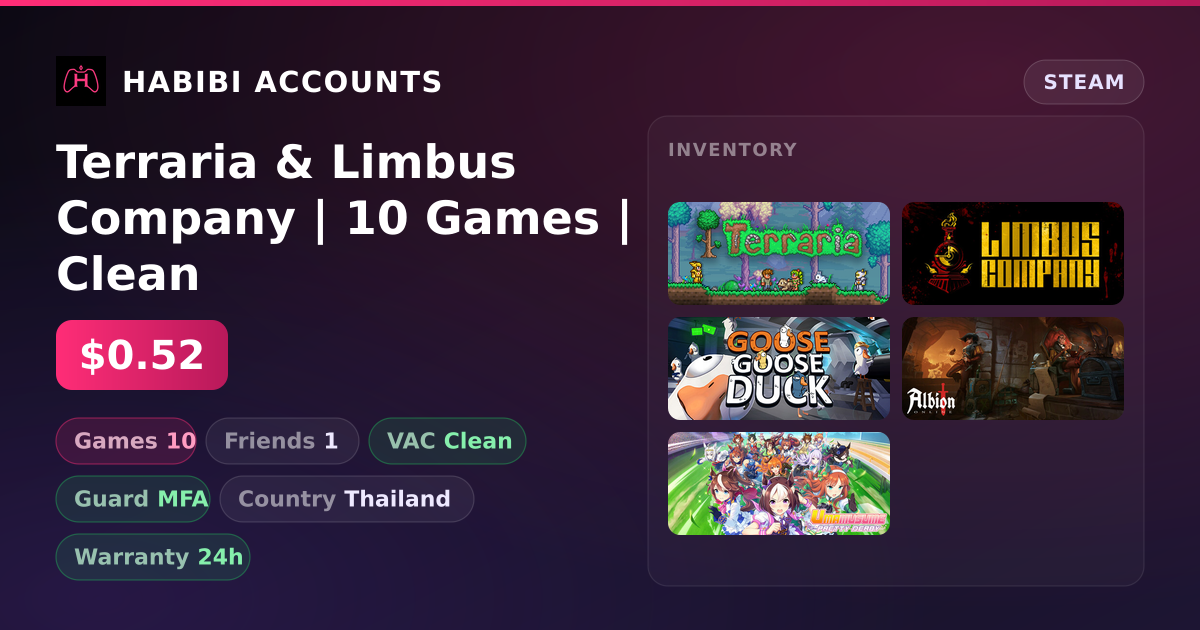 Terraria & Limbus Company | 10 Games | Clean — HabibiAccounts
