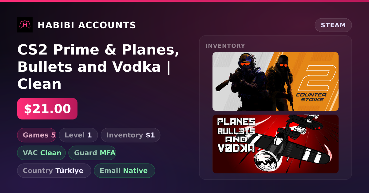CS2 Prime & Planes, Bullets and Vodka | Clean — HabibiAccounts