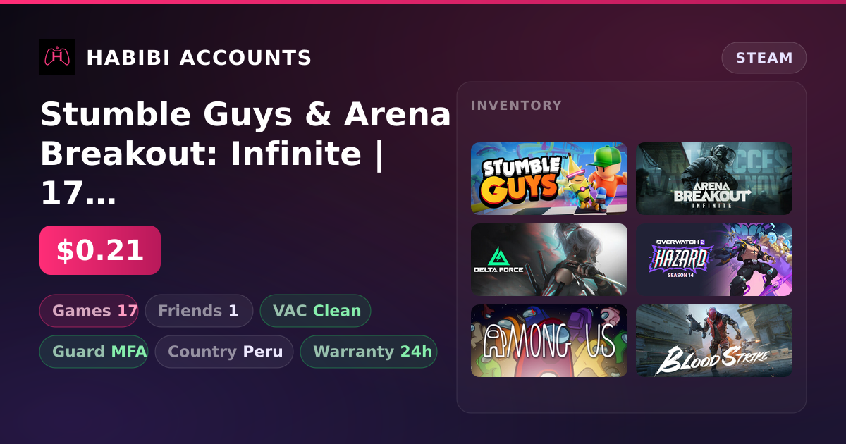 Stumble Guys & Arena Breakout: Infinite | 17 Games | Clean — HabibiAccounts