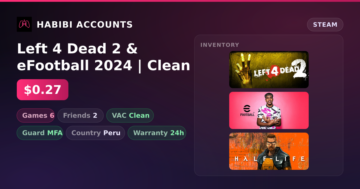Left 4 Dead 2 & eFootball 2024 | Clean — HabibiAccounts