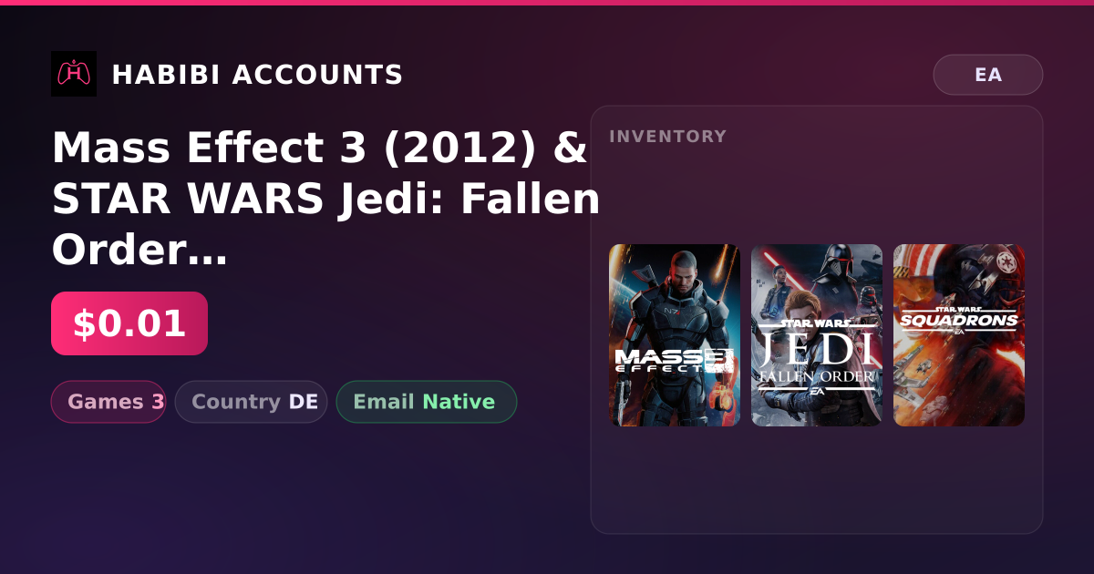 Mass Effect 3 (2012) & STAR WARS Jedi: Fallen Order | 3 Games — HabibiAccounts
