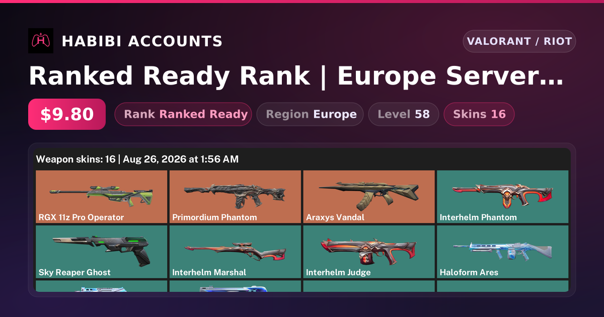 Ranked Ready Rank | Europe Server | 16 Skins | Level 58 — HabibiAccounts