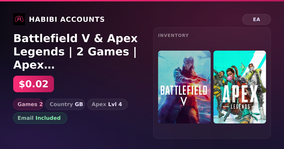 Battlefield V & Apex Legends | 2 Games | Apex Lvl 4 — HabibiAccounts