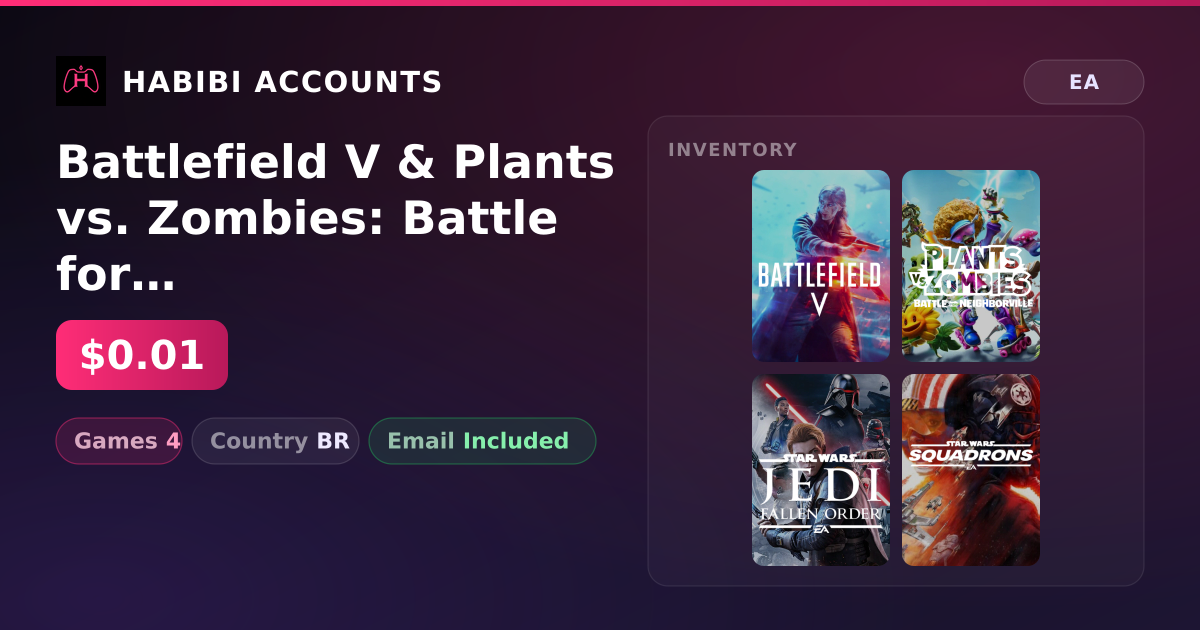 Battlefield V & Plants vs. Zombies: Battle for Neighborville | 4 Games — HabibiAccounts