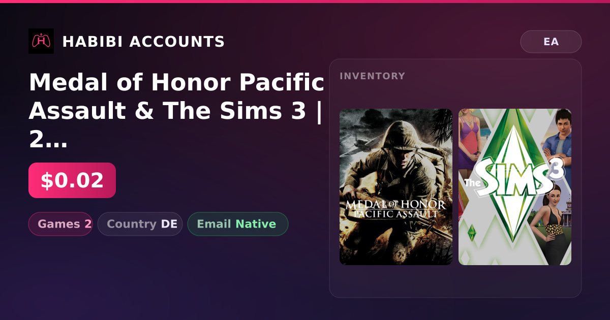 Medal of Honor Pacific Assault & The Sims 3 | 2 Games — HabibiAccounts