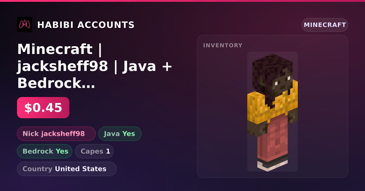 Minecraft | jacksheff98 | Java + Bedrock | 1 Capes — HabibiAccounts