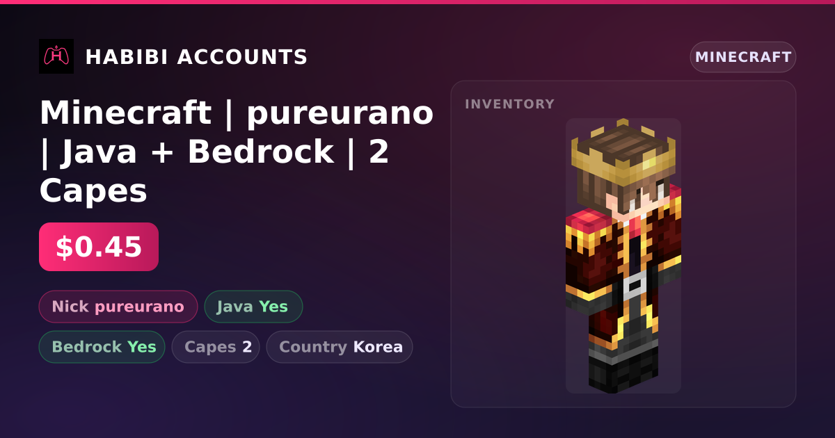 Minecraft | pureurano | Java + Bedrock | 2 Capes — HabibiAccounts