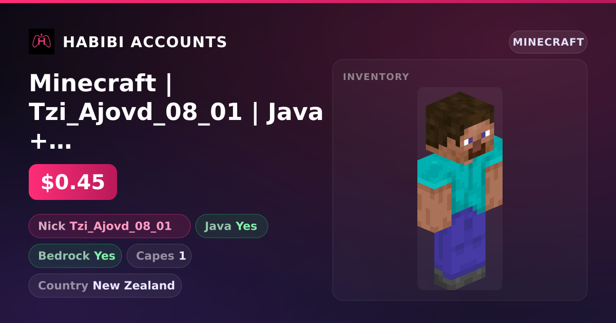 Minecraft | Tzi_Ajovd_08_01 | Java + Bedrock | 1 Capes — HabibiAccounts