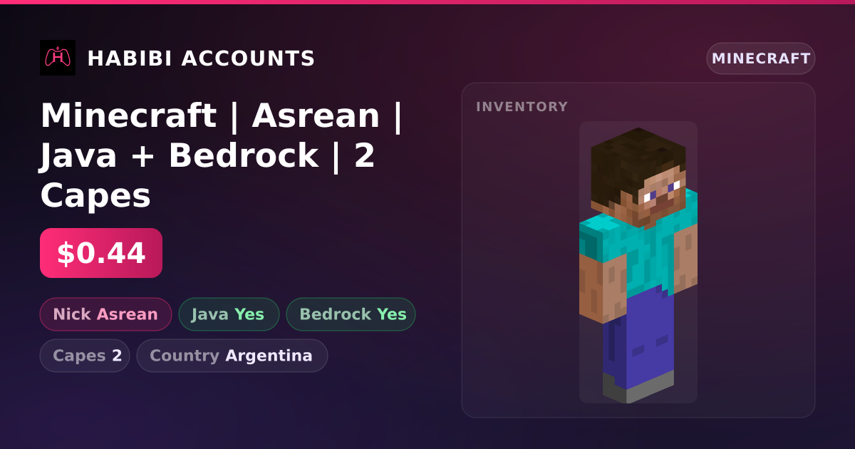 Minecraft | Asrean | Java + Bedrock | 2 Capes — HabibiAccounts