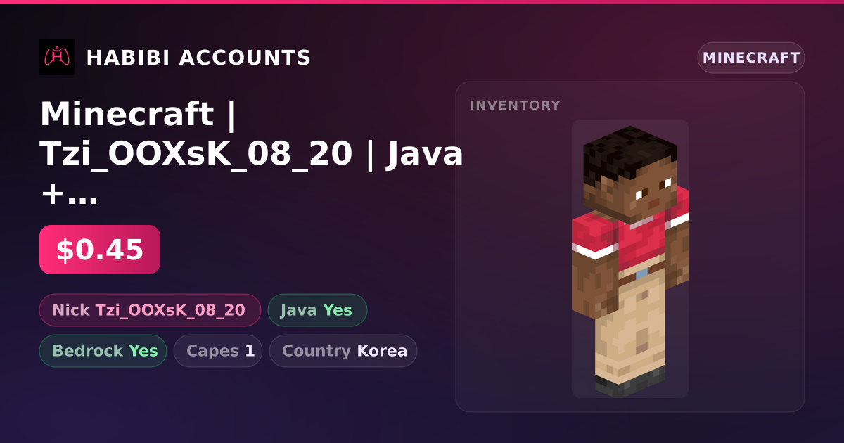 Minecraft | Tzi_OOXsK_08_20 | Java + Bedrock | 1 Capes — HabibiAccounts
