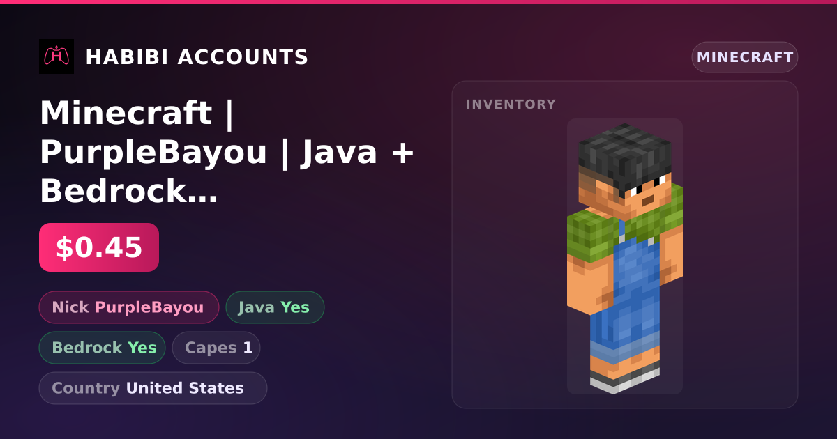 Minecraft | PurpleBayou | Java + Bedrock | 1 Capes — HabibiAccounts