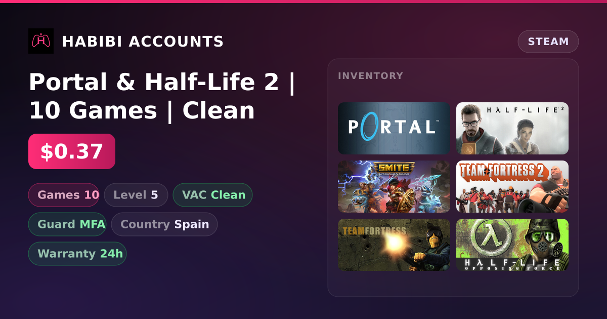 Portal & Half-Life 2 | 10 Games | Clean — HabibiAccounts