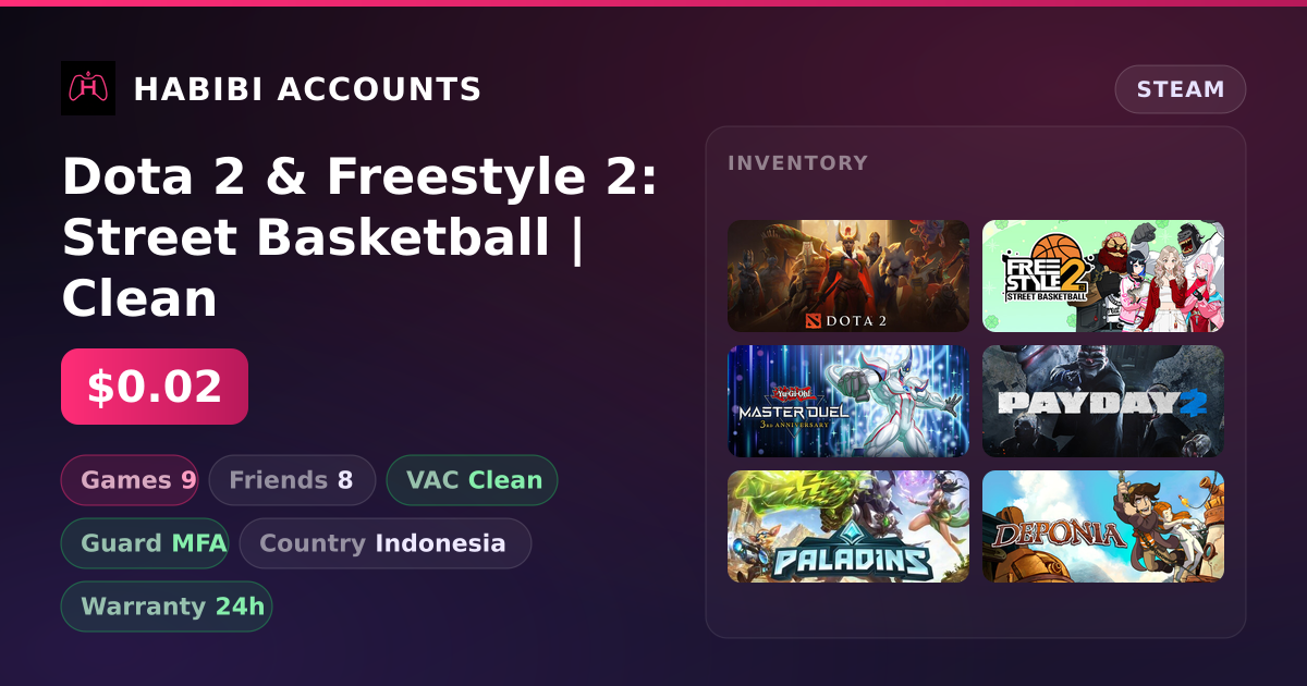 Dota 2 & Freestyle 2: Street Basketball | Clean — HabibiAccounts