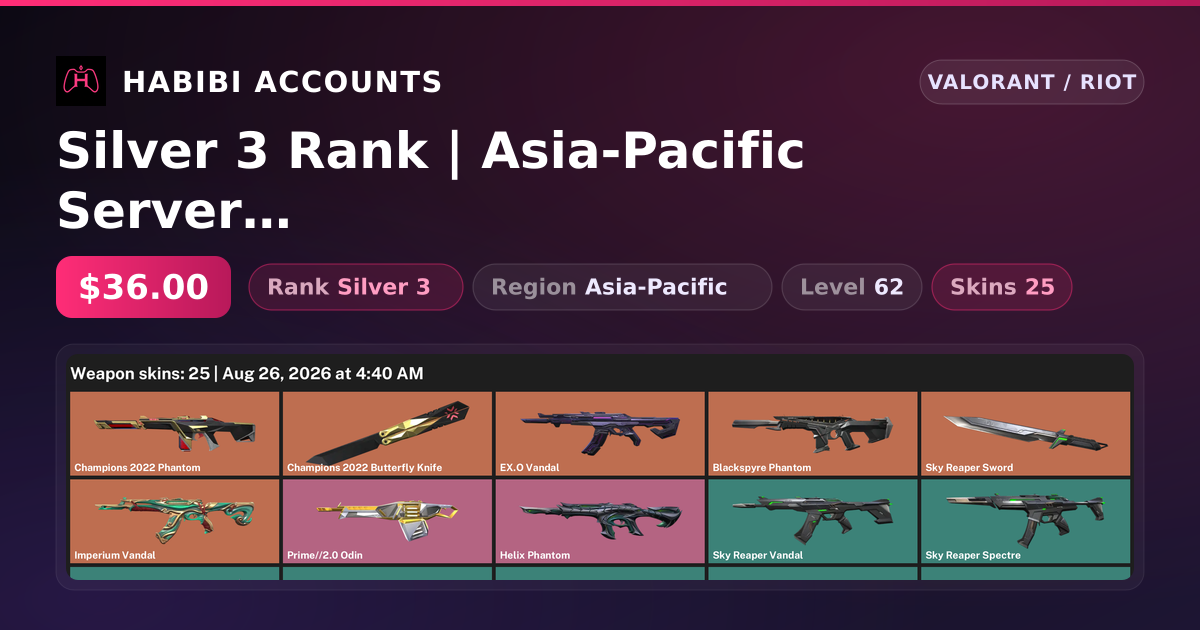 Silver 3 Rank | Asia-Pacific Server | 25 Skins | 2 Knives | Level 62 — HabibiAccounts